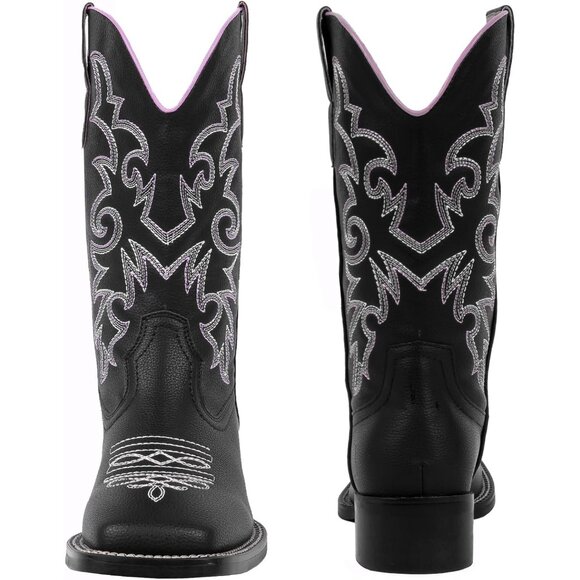 J's.o.l.e Women Black Cowboy Boot Square Toe Western Cowgirl Fashion Botte - Picture 2 of 9